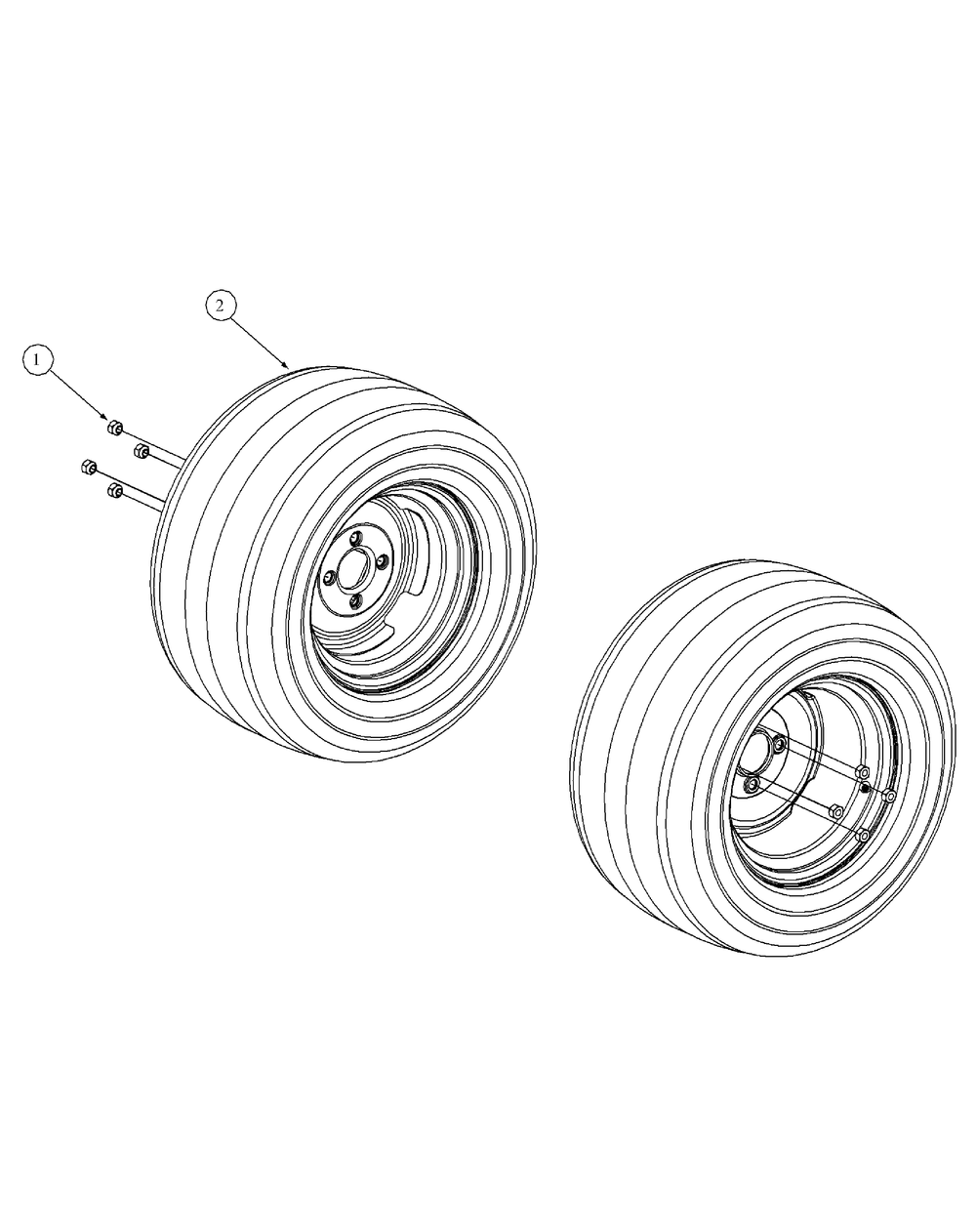 Wheel Assembly Diagram and Parts List for M60-KW ROPS-53AH5D8X750-25HP Cub Cadet Lawn Tractor